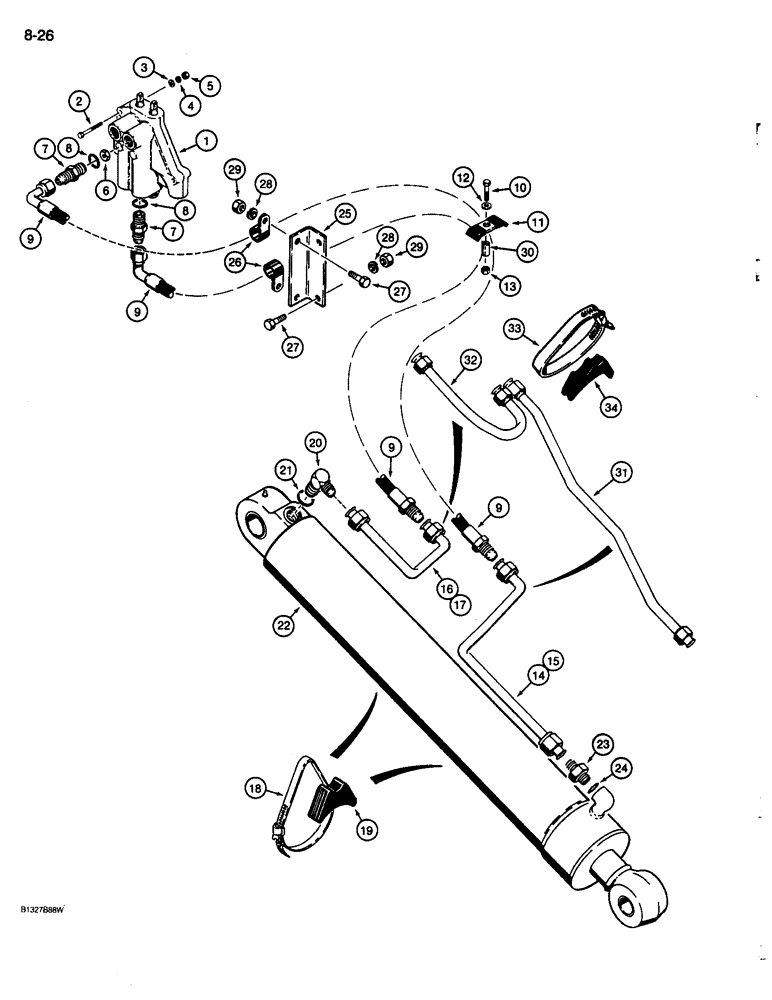 Схема запчастей Case 680L - (8-026) - BACKHOE STABILIZER CYLINDER HYDRAULIC CIRCUIT (08) - HYDRAULICS