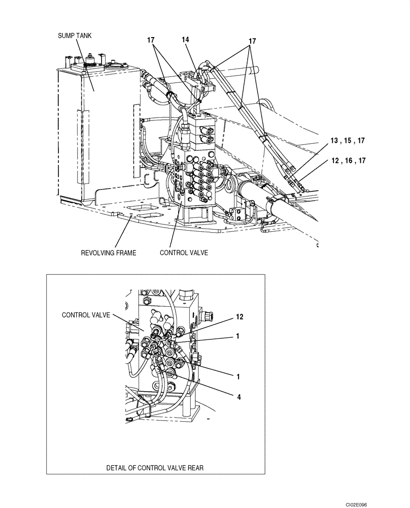 Схема запчастей Case CX135SR - (08-041) - PILOT CONTROL LINES - MODELS WITH LOAD HOLD (08) - HYDRAULICS