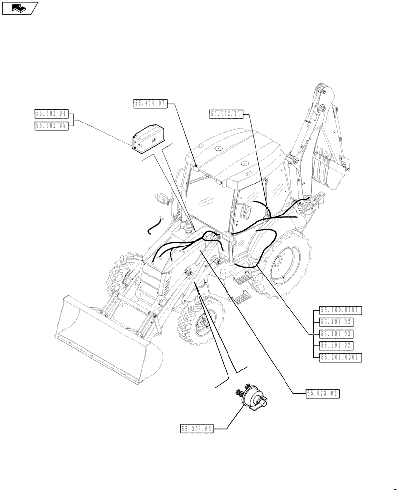 Схема запчастей Case 590SN - (55.000.00[02]) - SECTION INDEX - ELECTRICAL SYSTEM (55) - ELECTRICAL SYSTEMS