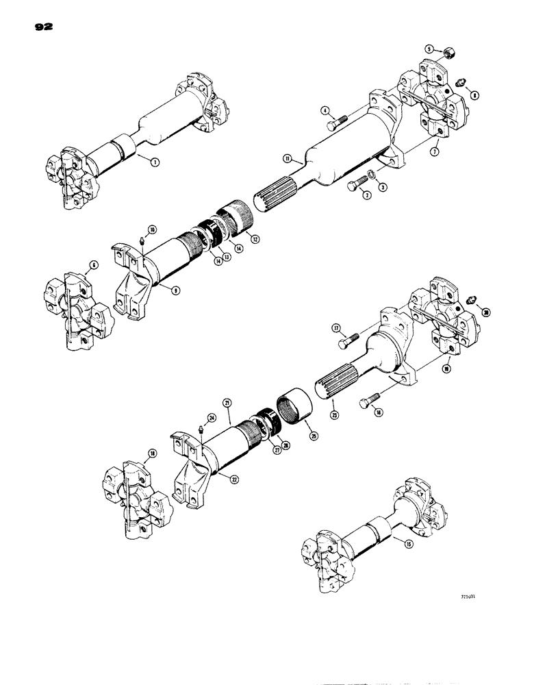Схема запчастей Case W14 - (092) - FRONT AXLE DRIVE SHAFT (TRANSMISSION END), REAR AXLE DRIVE (06) - POWER TRAIN