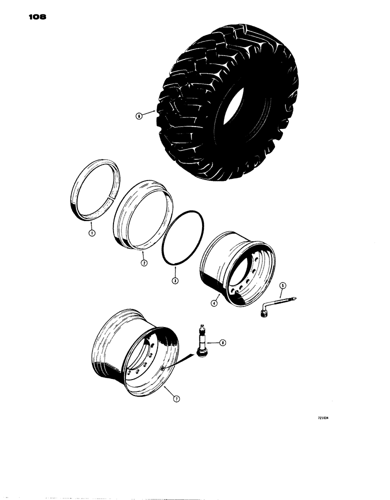 Схема запчастей Case W14 - (108) - RIMS AND TIRES, USED ON MODELS WITH 13.00 X 24 AND, 14.00 X (06) - POWER TRAIN