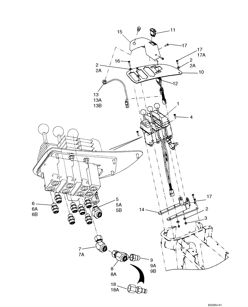 Схема запчастей Case 721E - (08-32) - LOADER CONTROL - THREE LEVER MOUNTING (08) - HYDRAULICS