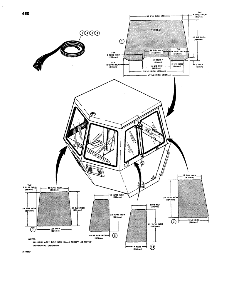 Схема запчастей Case W24C - (460) - CAB GLASS AND MOLDINGS (09) - CHASSIS/ATTACHMENTS