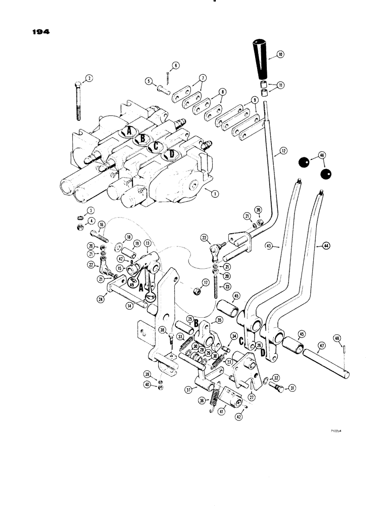 Схема запчастей Case 1150 - (194) - EQUIPMENT CONTROL VALVES AND LEVERS, 4 SPOOL LOADER (07) - HYDRAULIC SYSTEM