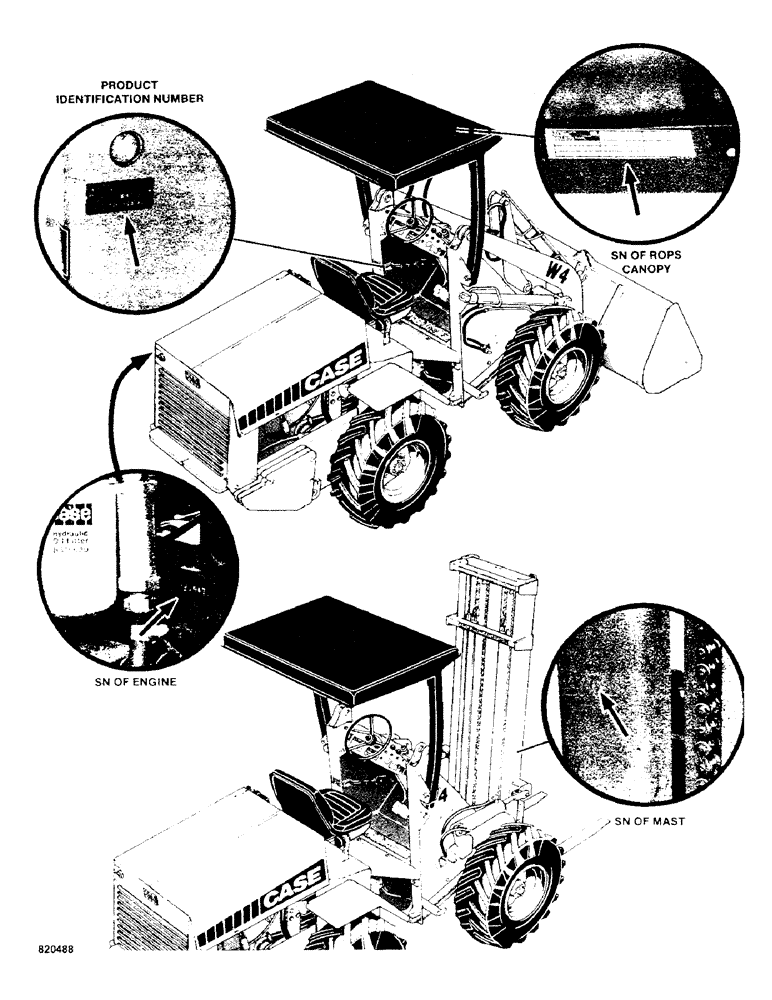 Схема запчастей Case W4 - (004) - LOCATION OF SERIAL NUMBERS AND PRODUCT IDENTIFICATION NUMBER (00) - PICTORIAL INDEX