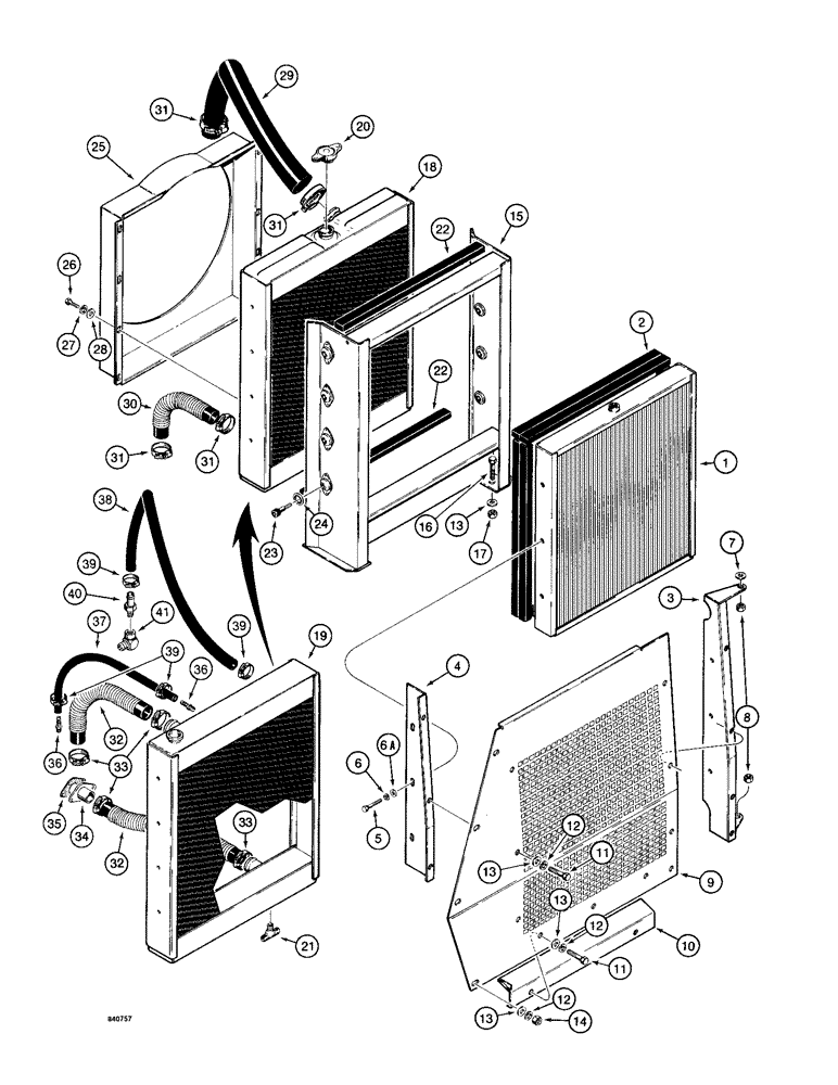 Схема запчастей Case 1187 - (010) - RADIATOR, OIL COOLER AND HOSES (01) - ENGINE