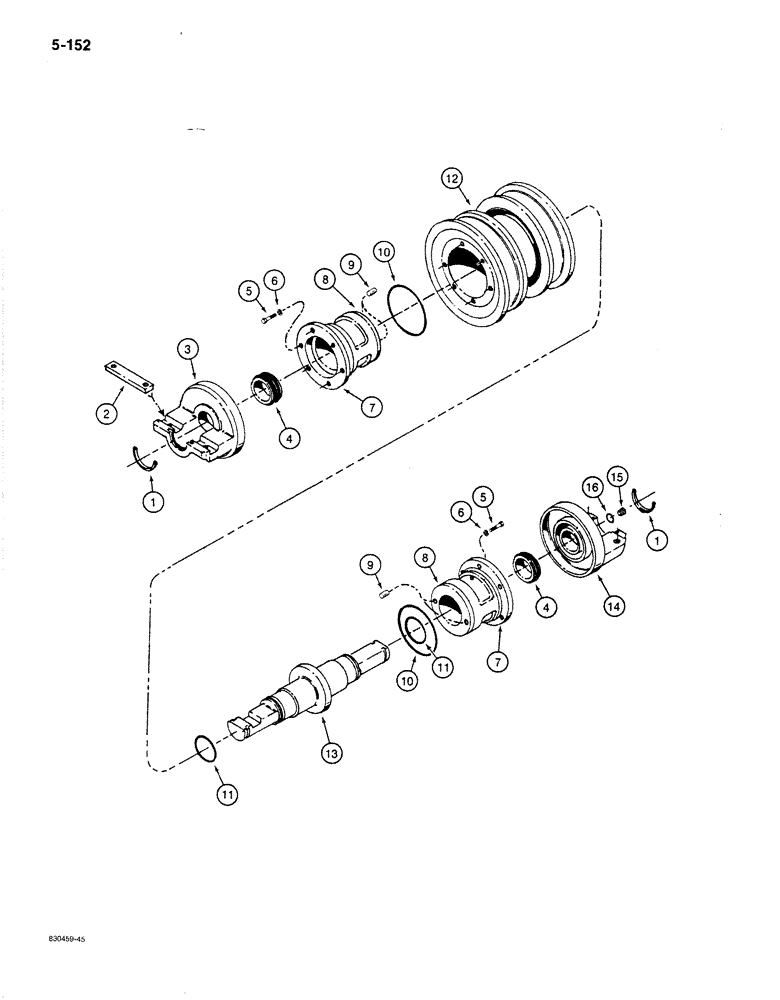 Схема запчастей Case 1187B - (5-152) - DOUBLE FLANGE TRACK ROLLER, TYPE I (11) - TRACKS/STEERING
