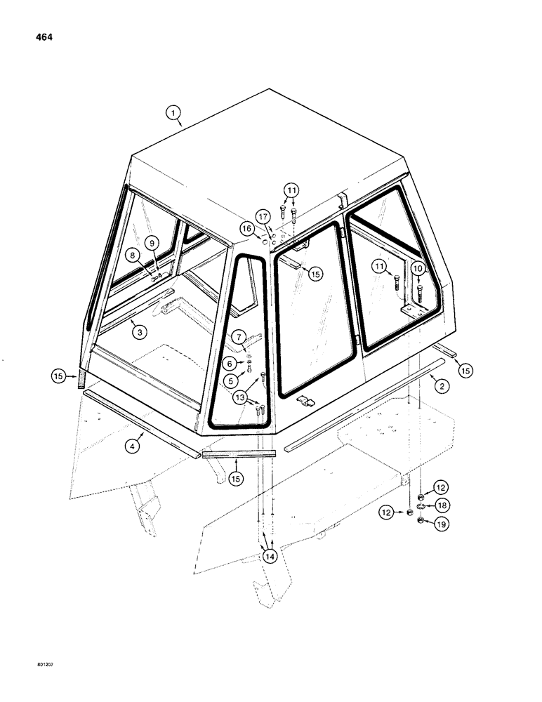 Схема запчастей Case 480C - (464) - CAB AND MOUNTING PARTS (90) - PLATFORM, CAB, BODYWORK AND DECALS