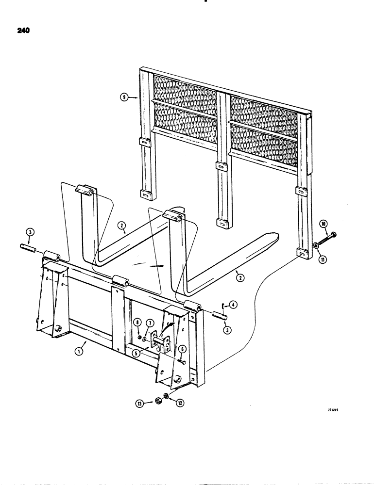 Схема запчастей Case 1845S - (240) - PALLET FORK AND BRICK GUARD, D18536 PALLET FORK - ID PLATE ON BACK OF FRAME (89) - TOOLS