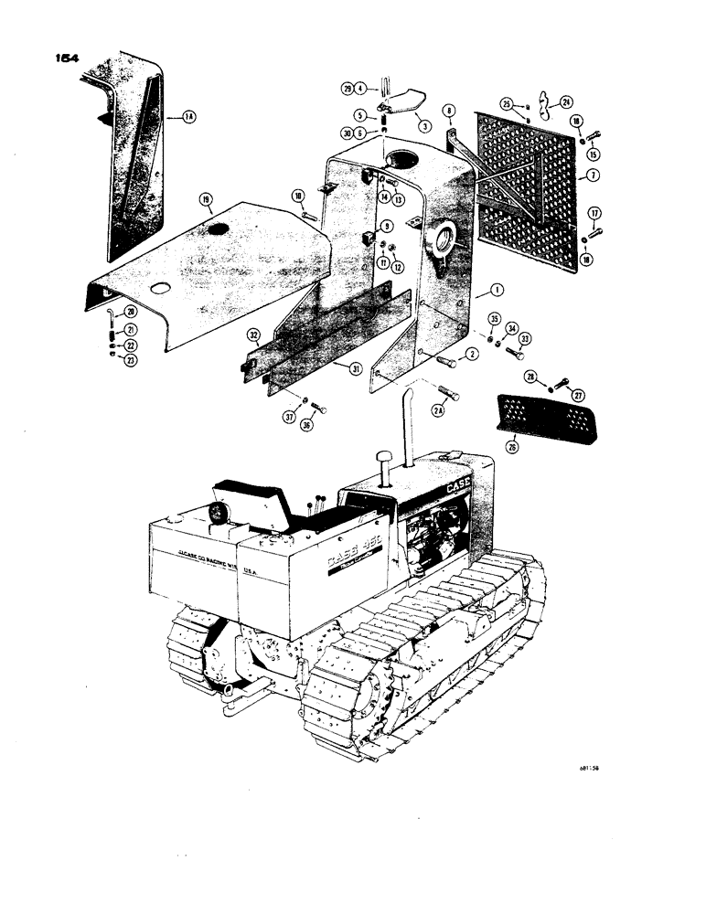 Схема запчастей Case 450 - (154) - HOOD, SHROUD AND GRILLE (05) - UPPERSTRUCTURE CHASSIS