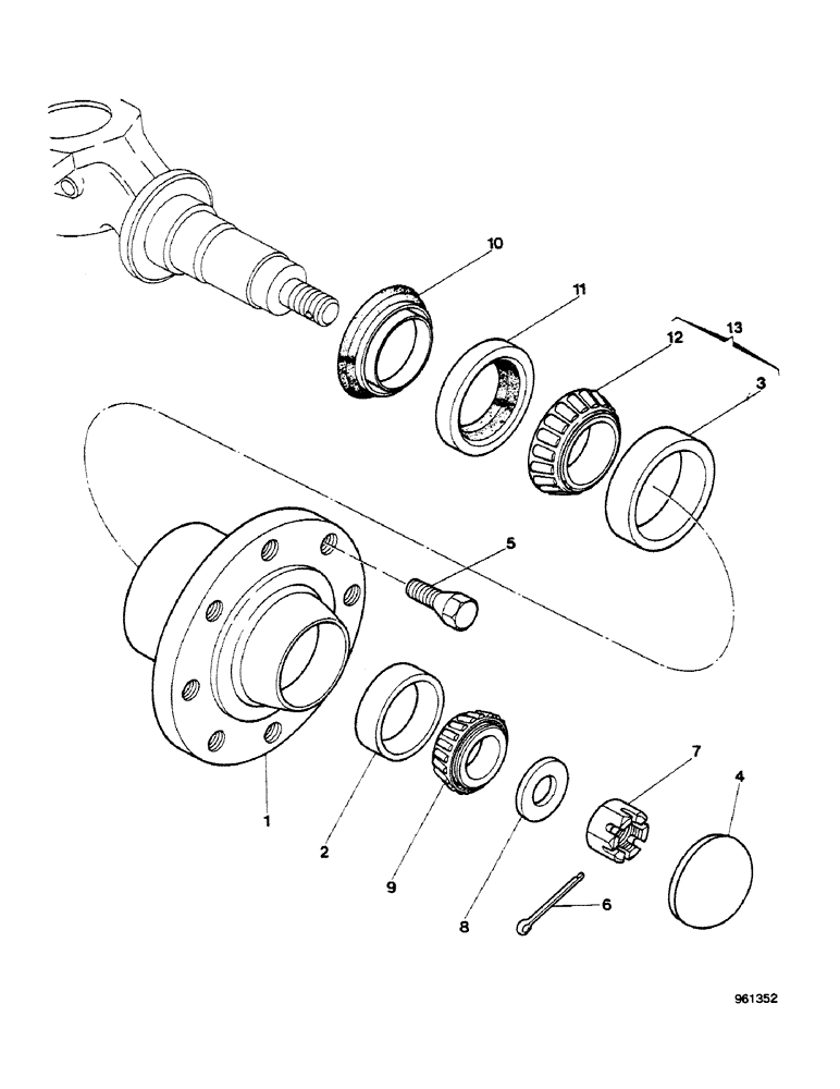 Схема запчастей Case 580G - (128) - FRONT WHEEL HUB AND BEARINGS - 2 WHEEL DRIVE (05) - STEERING