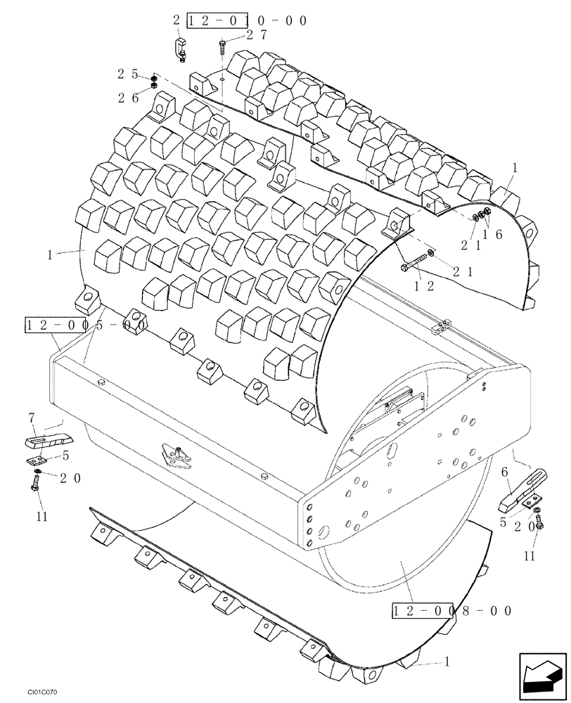 Схема запчастей Case SR15 - (12-009-00[01]) - ADAPTING THE DRUM FOR TAMPING COMPACTION - IF USED (09) - CHASSIS/ATTACHMENTS