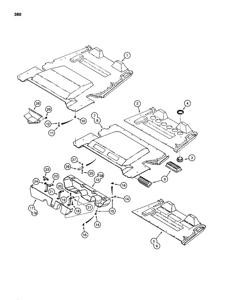 Схема запчастей Case 680H - (380) - CAB HEADLINER AND WINDSHIELD WIPER COVERS (09) - CHASSIS/ATTACHMENTS
