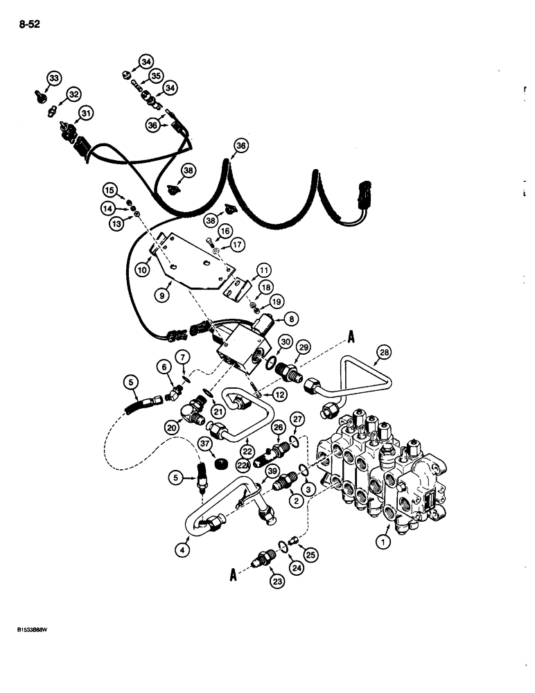 Схема запчастей Case 680L - (8-052) - BACKHOE BOOM LOCK HYDRAULIC AND ELECTRICAL CIRCUIT, CHASSIS MOUNTED BOOM LOCK VALVE (08) - HYDRAULICS