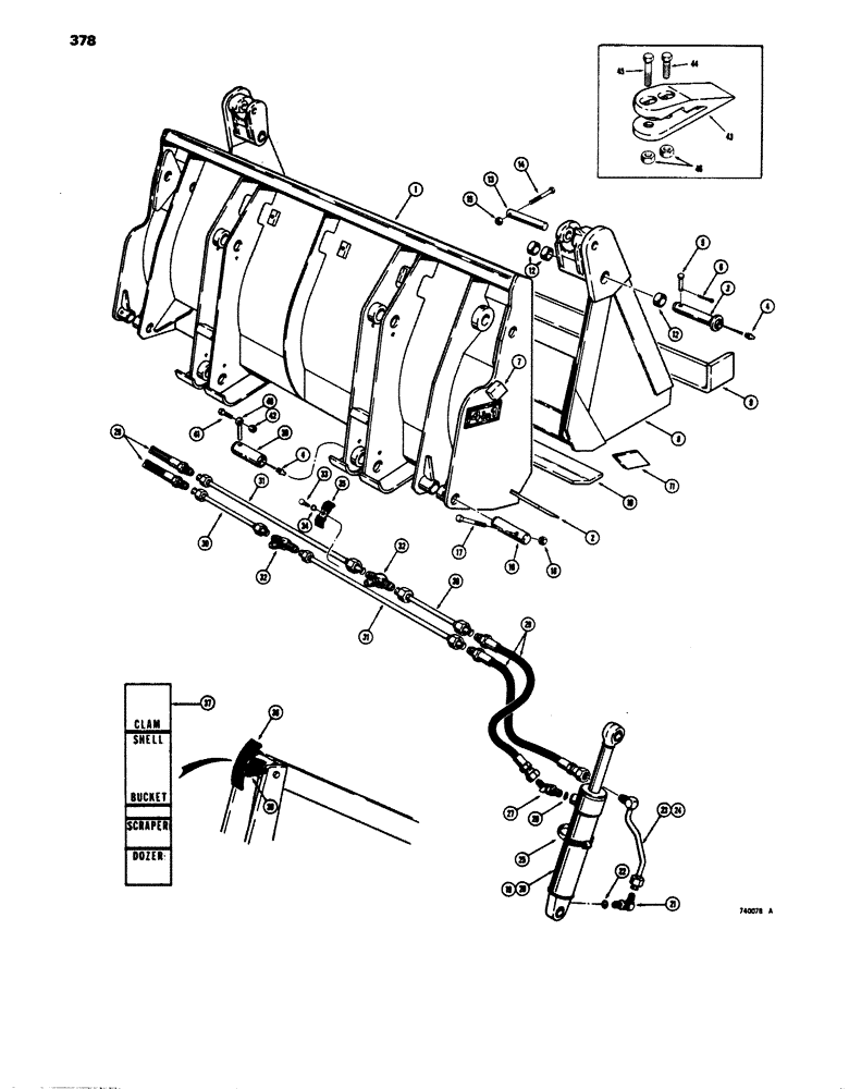 Схема запчастей Case 680E - (378) - 4 IN 1 BUCKET, OPTIONAL BUCKET TEETH (82) - FRONT LOADER & BUCKET