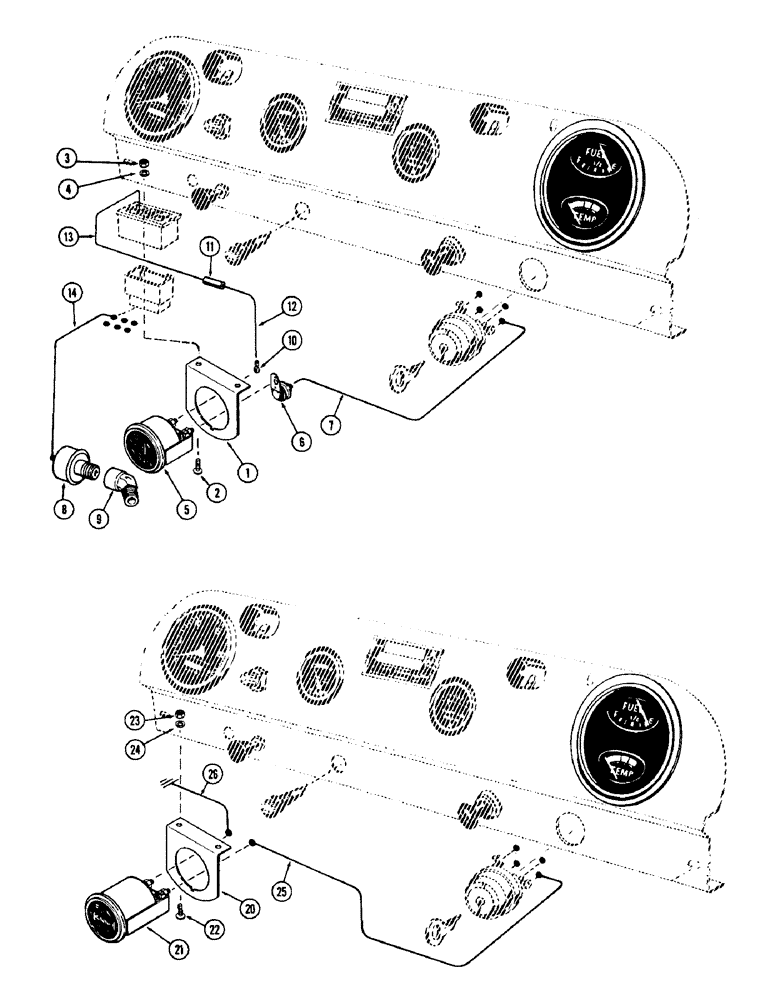 Схема запчастей Case W12 - (058) - AUXILIARY OIL GAUGE PANEL, AUXILIARY HOUR METER PANEL (04) - ELECTRICAL SYSTEMS