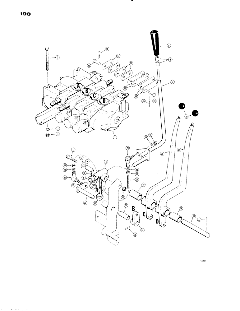 Схема запчастей Case 1150 - (198) - EQUIPMENT CONTROL VALVES AND LEVERS, 4 SPOOL DOZER (07) - HYDRAULIC SYSTEM