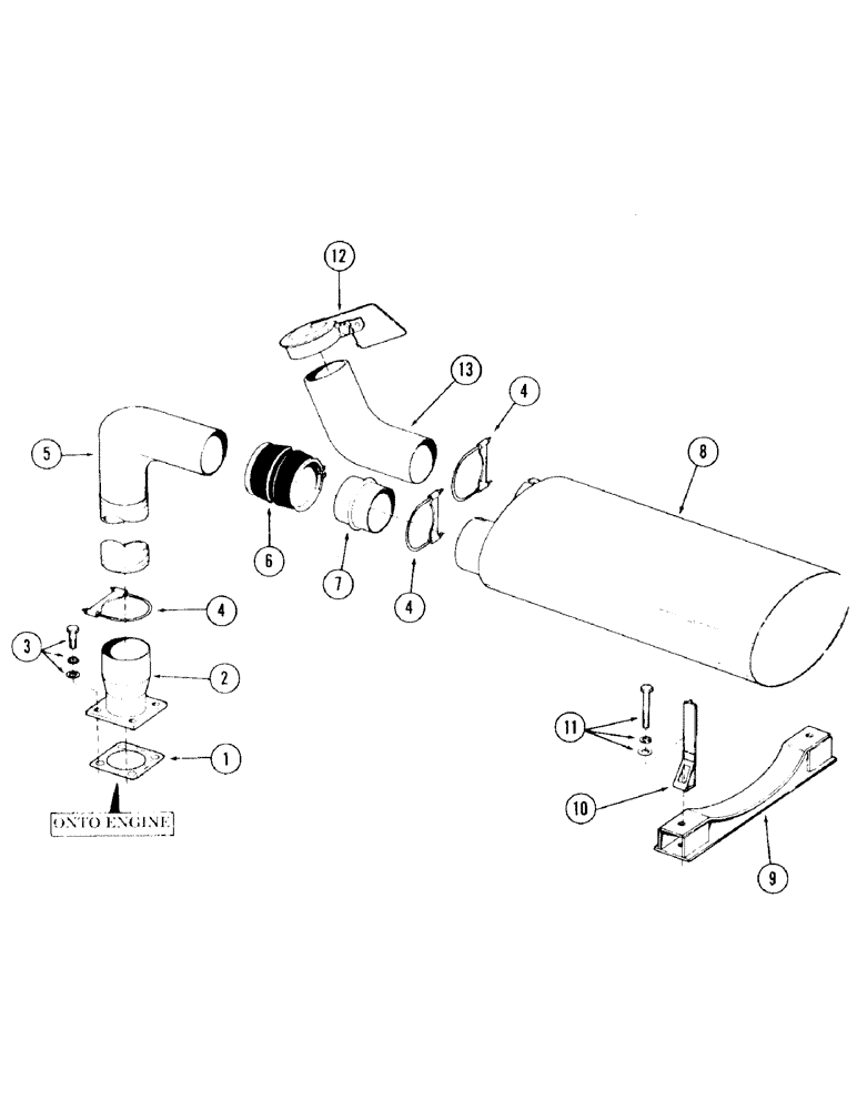 Схема запчастей Case 120 - (033) - MUFFLER AND ATTACHING PARTS WITHOUT SPARK ARRESTOR, USED ON UNITS WITH SERIAL NO. 6287197 AND AFTER (10) - ENGINE
