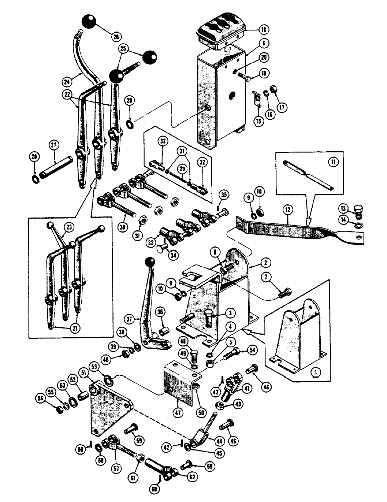 Схема запчастей Case 600 - (102) - TRANSMISSION CONTROL SYSTEM, CONTROL TOWER, LEVERS, SHAFTS, LINKAGE (03) - TRANSMISSION