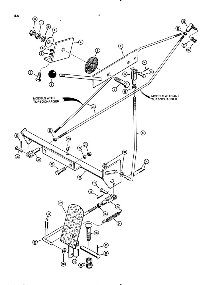 Схема запчастей Case 450B - (044) - THROTTLE CONTROL LINKAGE (01) - ENGINE