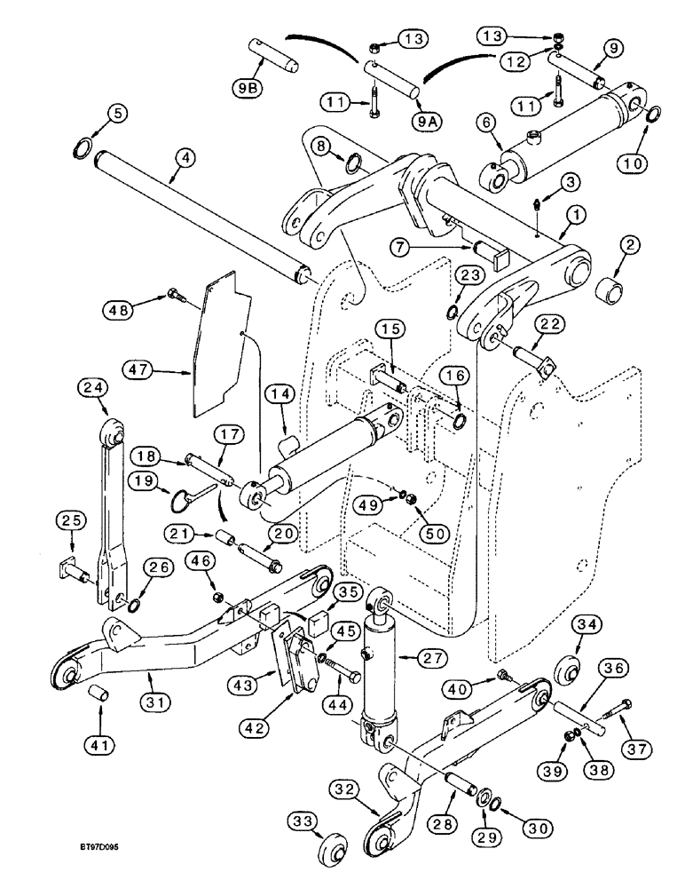 Схема запчастей Case 580L - (9-068) - THREE-POINT HITCH FRAME, DRAFT ARMS,, LINKAGE, AND CYLINDER MOUNTING 570LXT MODEL (09) - CHASSIS/ATTACHMENTS