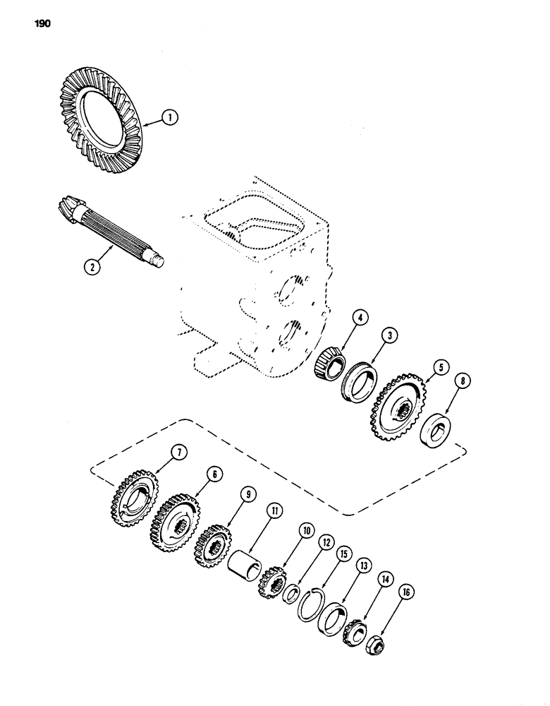 Схема запчастей Case 480LL - (190) - COUNTERSHAFT, TRANSAXLE, PRIOR TO TRANSMISSION S/N 16270319 (27) - REAR AXLE SYSTEM