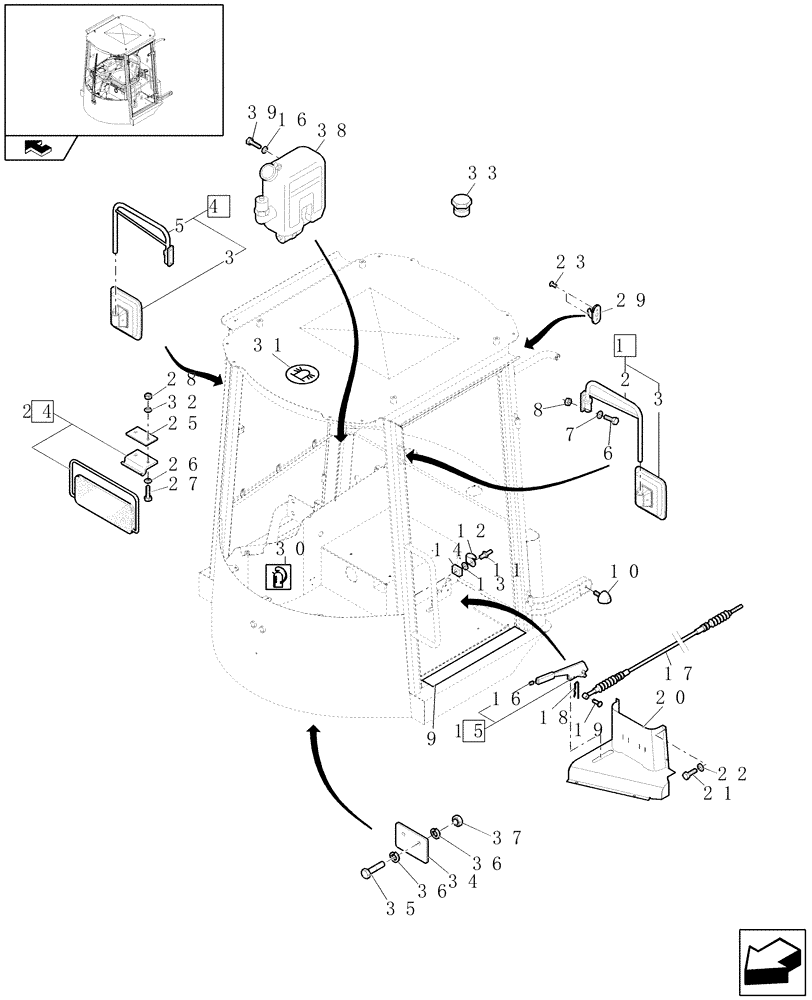 Схема запчастей Case 21E - (439[16]) - CAB ASSY SET (10) - OPERATORS PLATFORM