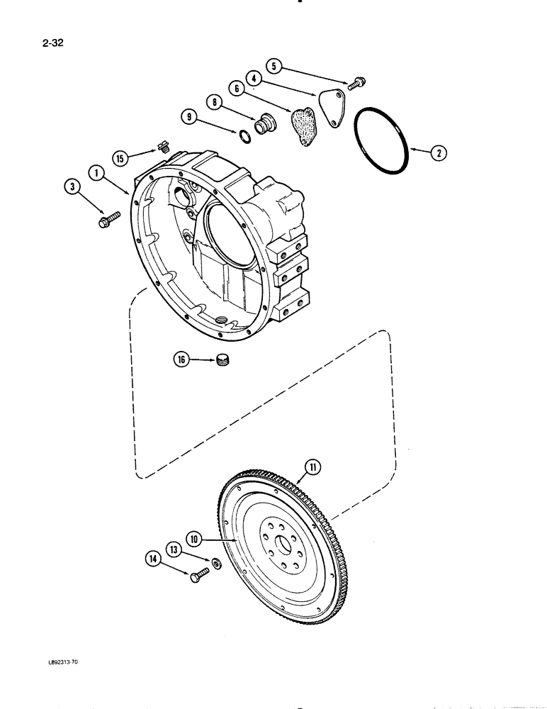 Схема запчастей Case W11B - (2-032) - FLYWHEEL AND HOUSING, 4-390 ENGINE, 4T-390 ENGINE (02) - ENGINE