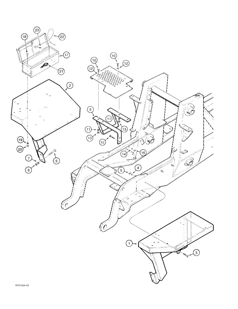 Схема запчастей Case 480F LL - (9-092) - FENDERS, STEP, AND TOOL BOX, 480F LL MODELS ONLY (09) - CHASSIS/ATTACHMENTS
