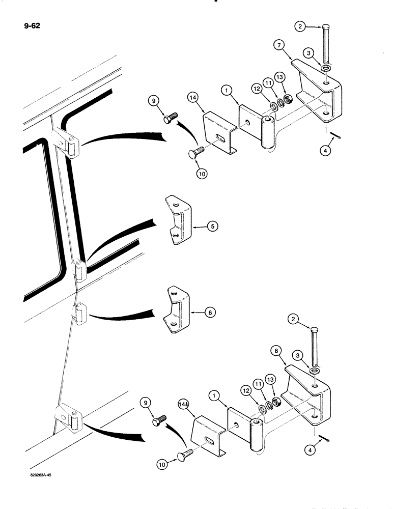 Схема запчастей Case W20C - (9-062) - CAB DOOR HINGES, BEFORE CAB SERIAL NUMBER 53700 (09) - CHASSIS/ATTACHMENTS