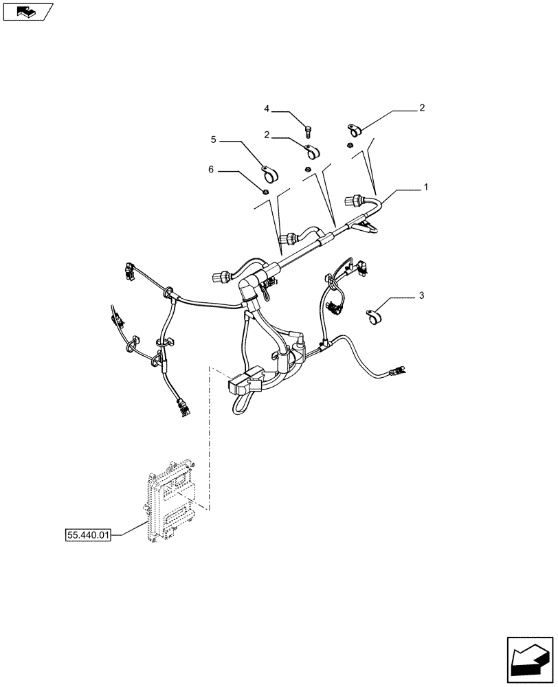Схема запчастей Case F4HFA613A E002 - (55.100.05) - MOTOR ELECTRIC INSTALLATION (2854597) (55) - ELECTRICAL SYSTEMS