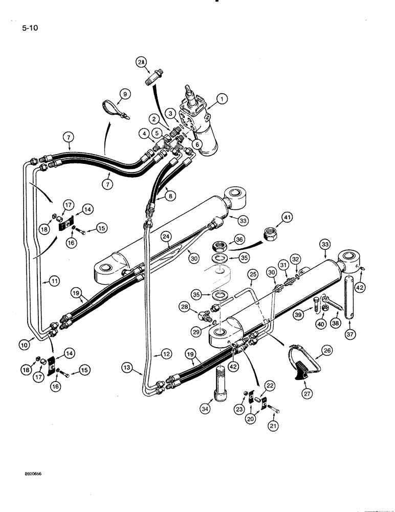 Схема запчастей Case 821 - (5-010) - STEERING HYDRAULIC CIRCUIT, STEERING CONTROL VALVE TO CYLINDERS (05) - STEERING