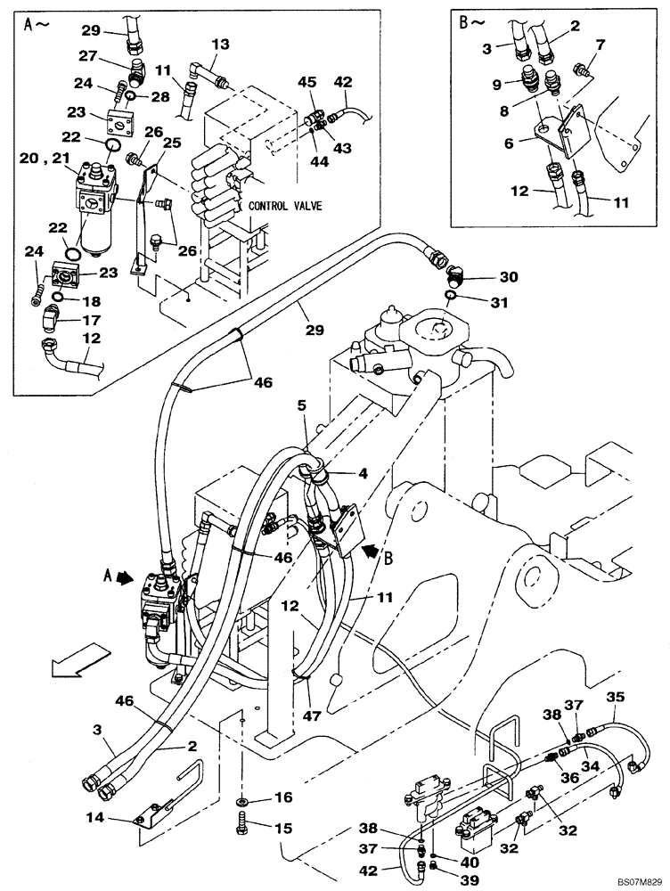 Схема запчастей Case CX75SR - (08-47) - HYDRAULICS, AUXILIARY - SINGLE ACTING CIRCUIT (08) - HYDRAULICS