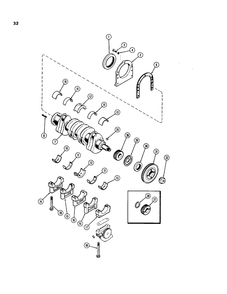 Схема запчастей Case 450 - (032) - CRANKSHAFT, (188) DIESEL ENGINE (01) - ENGINE