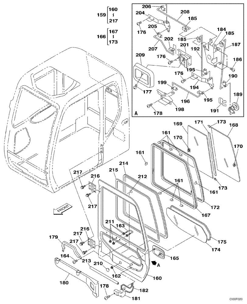 Схема запчастей Case CX290 - (09-35) - CAB DOOR (09) - CHASSIS