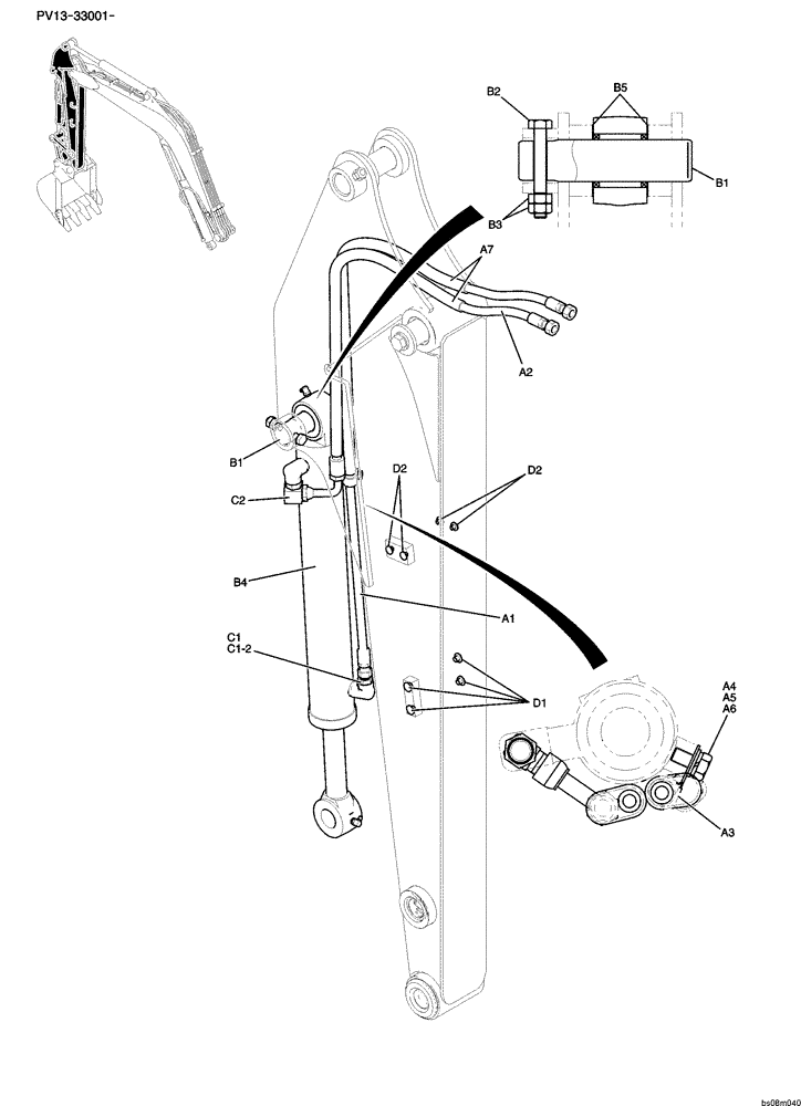 Схема запчастей Case CX27B PV13 - (05-009) - HYD LINES, ARM 1.37M OPTIONAL PARTS
