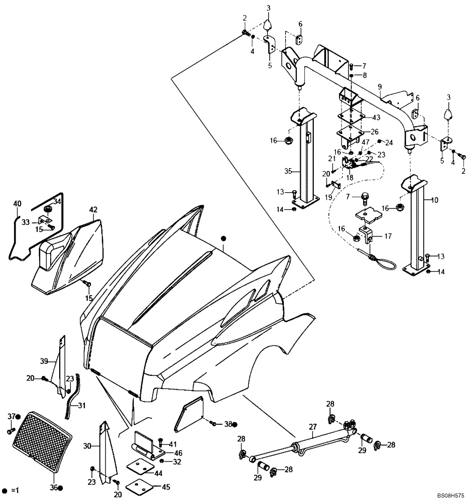 Схема запчастей Case 327B - (59A00040541[001]) - HOOD INSTAL (84127448) (10) - Cab/Cowlings