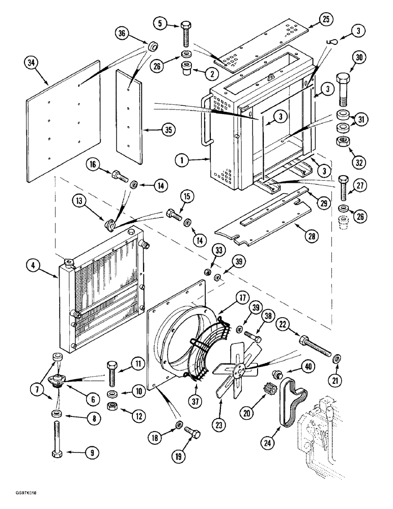 Схема запчастей Case 888 - (2-10) - RADIATOR, OIL COOLER AND RADIATOR SHROUD, P.I.N. 15401 THRU 15575, P.I.N. 106801 THRU 106802 (02) - ENGINE