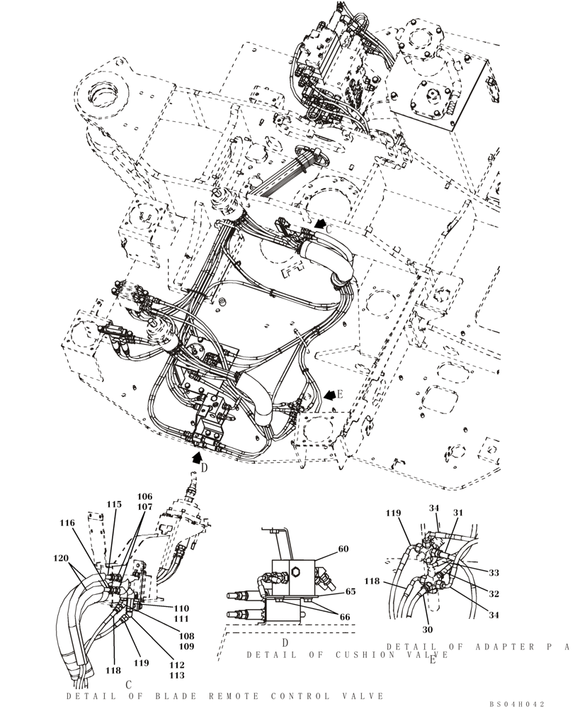 Схема запчастей Case CX80 - (08-39) - PILOT CONTROL LINES - MODELS WITH CONTROL SELECTOR VALVE (08) - HYDRAULICS