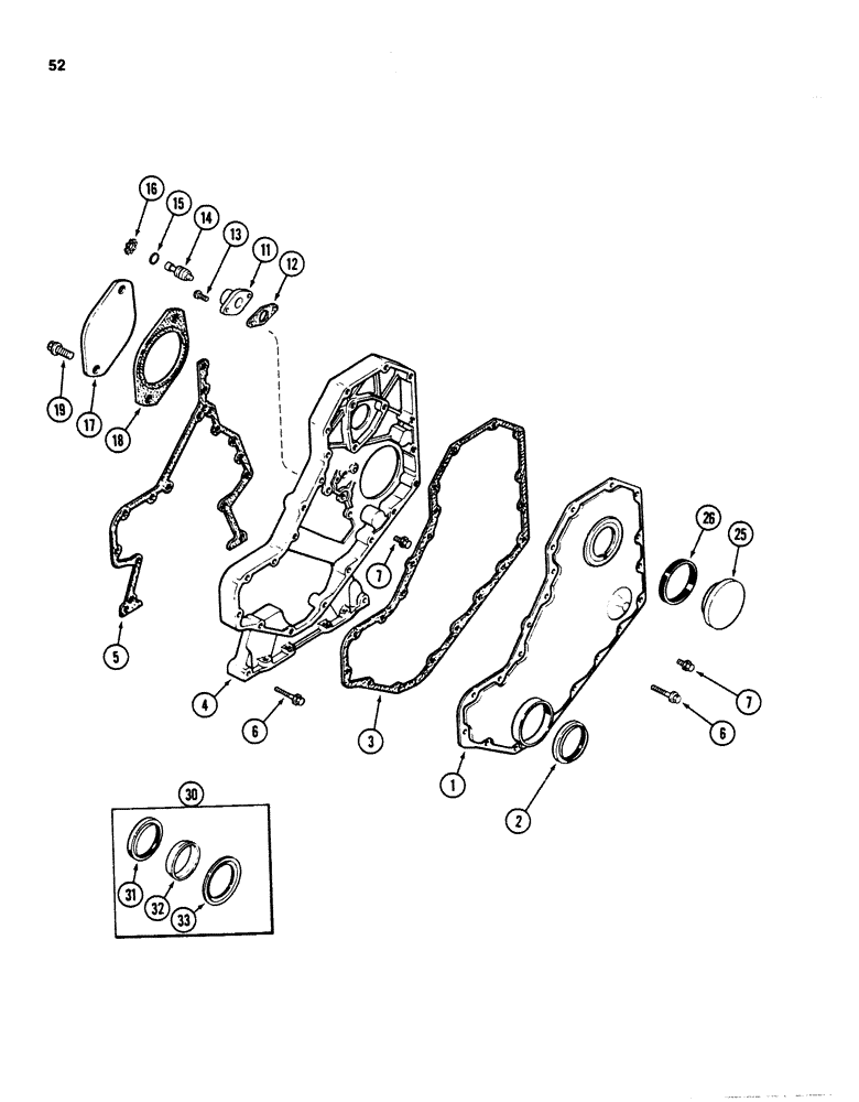 Схема запчастей Case 880D - (052) - FRONT GEAR COVER, 6T-590 DIESEL ENGINE (01) - ENGINE