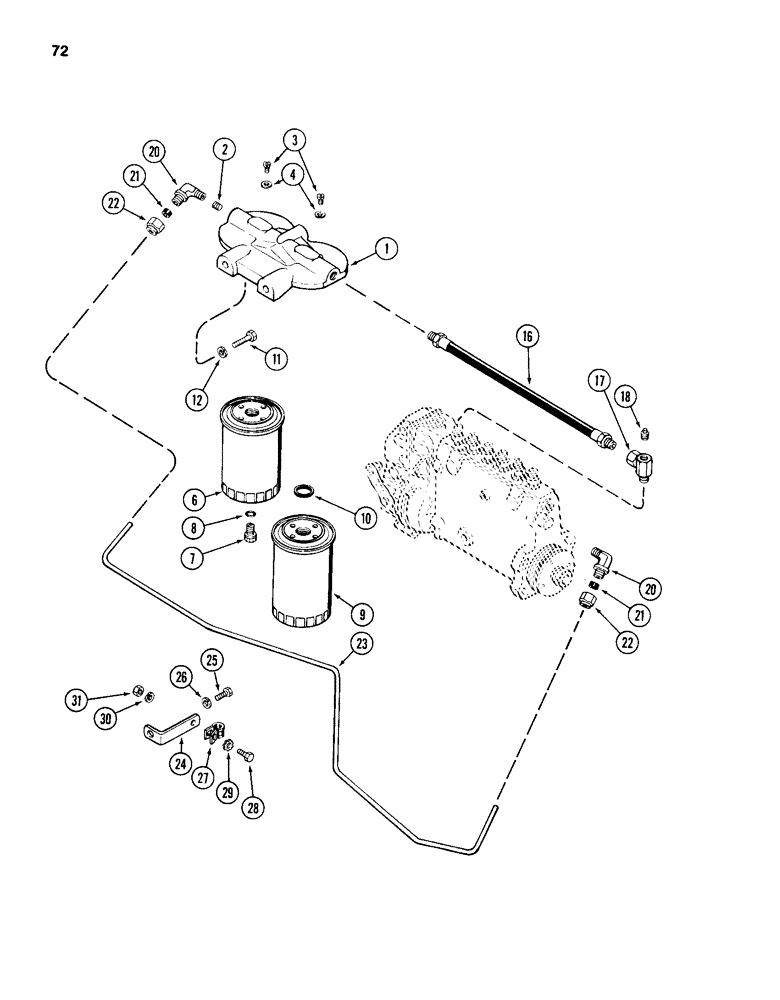 Схема запчастей Case 1155D - (072) - FUEL FILTER SYSTEM, 504BD AND 504BDT DIESEL ENGINES (03) - FUEL SYSTEM
