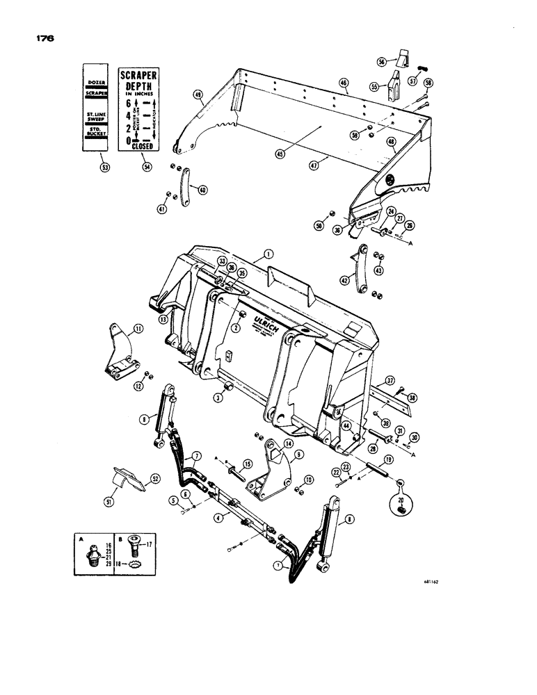 Схема запчастей Case 450 - (176) - ULRICH MULTI-PURPOSE BUCKET (19) - BUCKETS