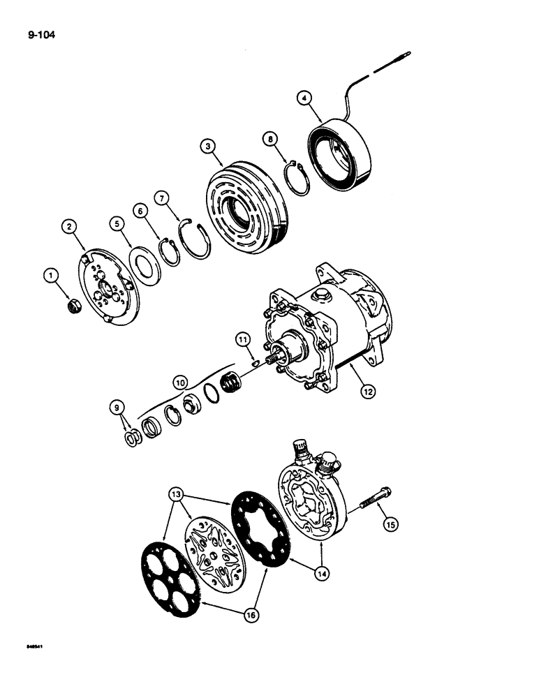 Схема запчастей Case 855D - (9-104) - AIR CONDITIONING COMPRESSOR ASSEMBLY (09) - CHASSIS/ATTACHMENTS