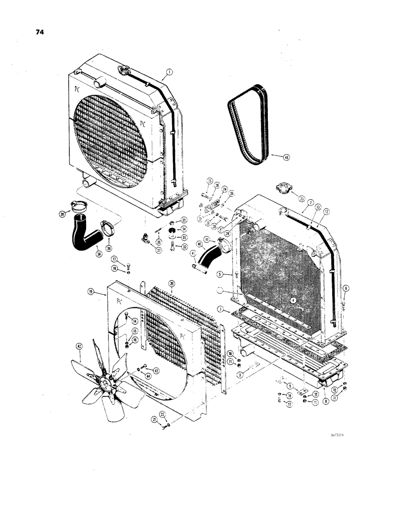Схема запчастей Case 850 - (074) - RADIATOR, FAN AND HOSES (01) - ENGINE