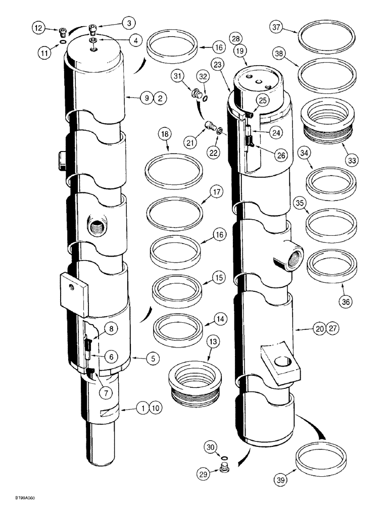 Схема запчастей Case 586E - (8-38) - 14 FOOT FREE LIFT MAST LIFT CYLINDERS (08) - HYDRAULICS