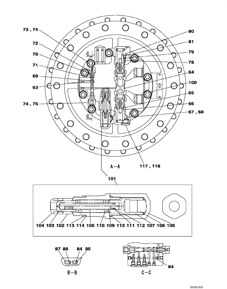 Схема запчастей Case CX350B - (06-03) - TRAVEL MOTOR (06) - POWER TRAIN