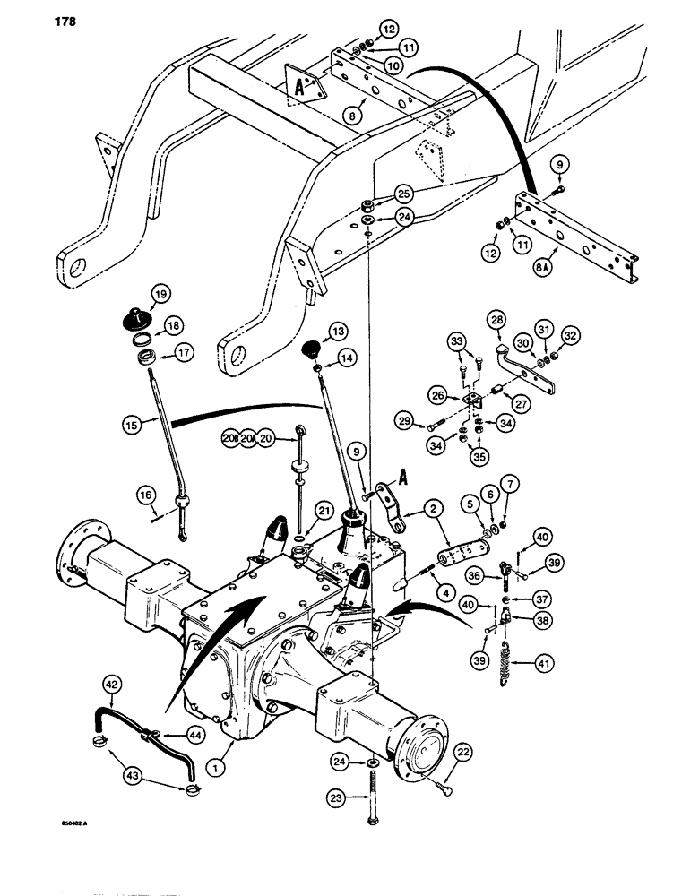 Схема запчастей Case 480LL - (178) - TRANSAXLE AND DIFFERENTIAL LOCK, USED ON TRANSAXLE S/N 16270319 AND AFTER (27) - REAR AXLE SYSTEM