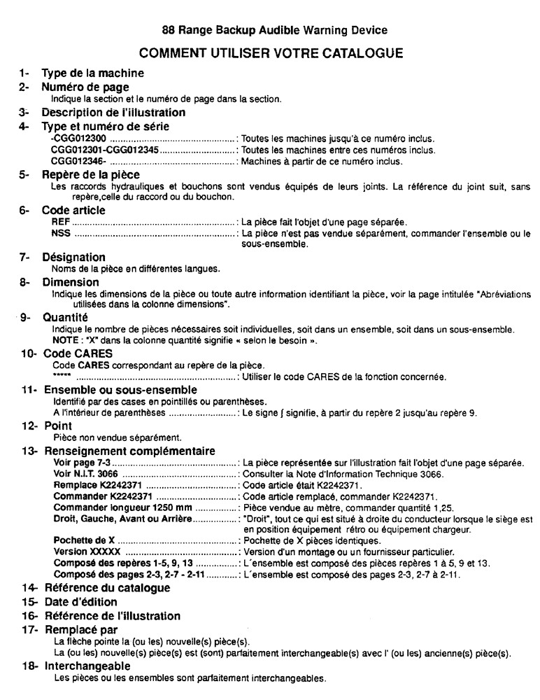 Схема запчастей Case 788 - (1-07) - HOW TO USE YOUR PARTS CATALOGUE (FRENCH) 