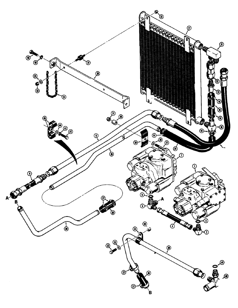 Схема запчастей Case 475 - (076) - OIL COOLER HYDRAULICS (21) - TRANSMISSION