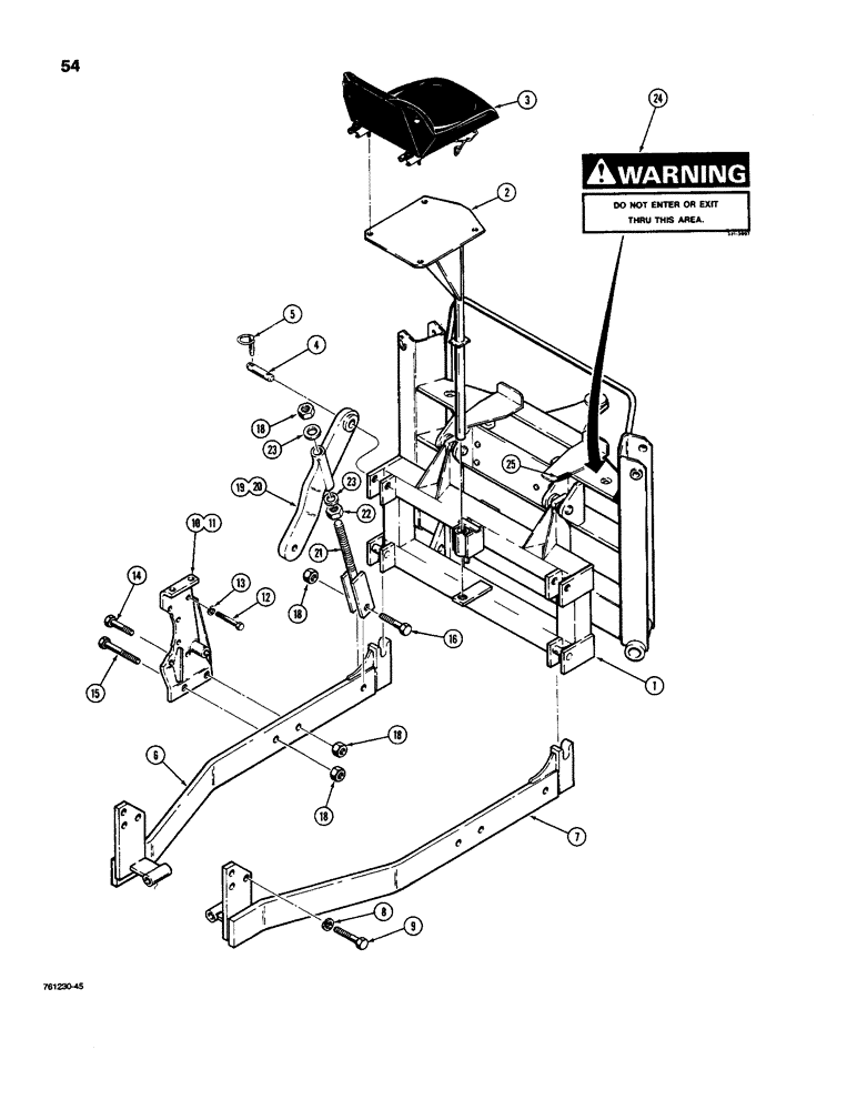 Схема запчастей Case D100 - (9-54) - MOUNTING FRAME AND SEAT, USED ON 380 CK LOADER BACKHOE 